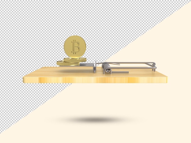 Bitcoin trap and fraud 3D icon Cheating or financial pitfall and mistake concept by mouse trap