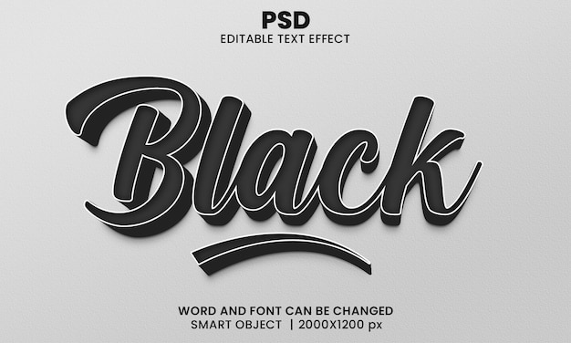 Black 3d editable text effect Premium Psd with background