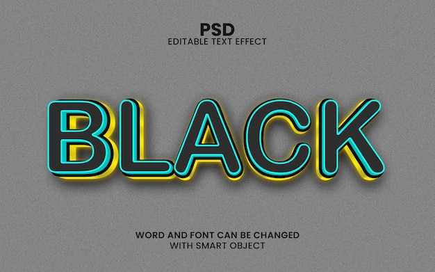 Black 3d editable text effect psd with background