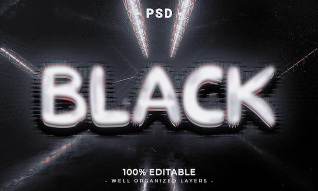 Black 3d editable text effect style with background