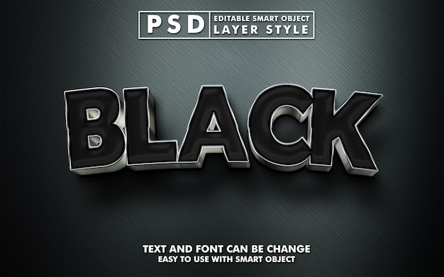 Black 3d realistic text effect with steel stle pemium psd