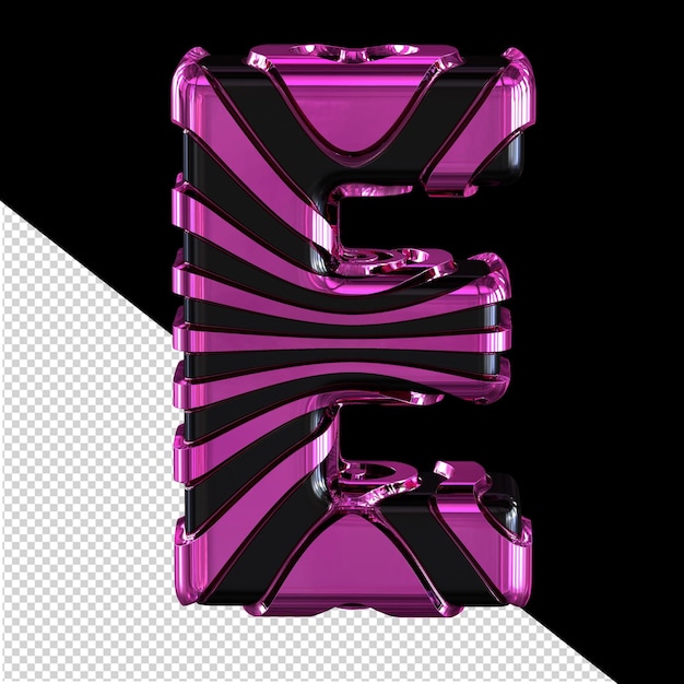 Black 3d symbol with purple straps letter e