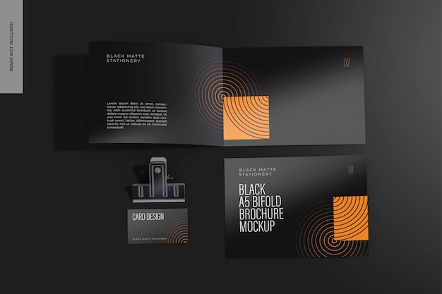 Black A5 Bifold Brochures Mockup, Top View