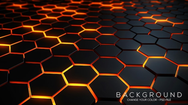 Black abstract technological background with hexagon cells 3d illustration of honeycomb structure