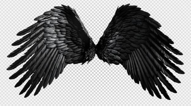 black angel wings ornament isolated on a transparent background generative ai