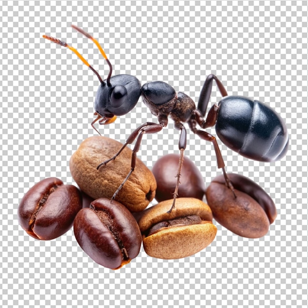 Black ant with coffee beans