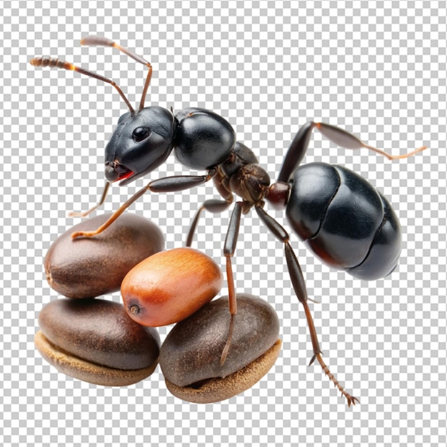 Black ant with coffee beans