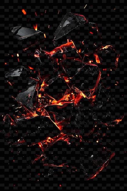 a black background with a fire and flames and a few other pieces of black paper