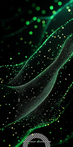 Black Background with Green Lines of Light on the Left on a Transparent Background