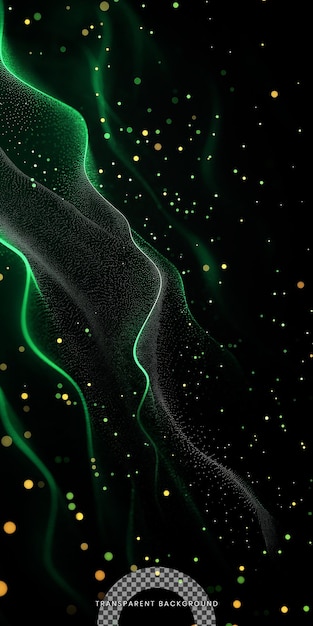 Black Background with Green Lines of Light on the Left on a Transparent Background