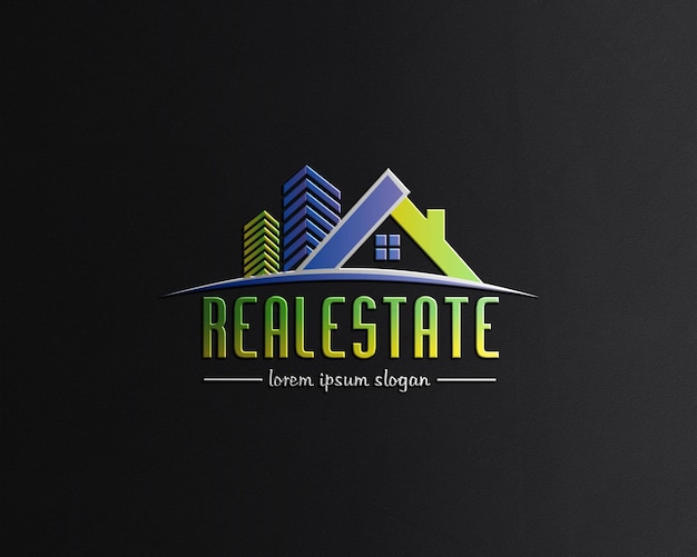 PSD a black background with a logo for real estate