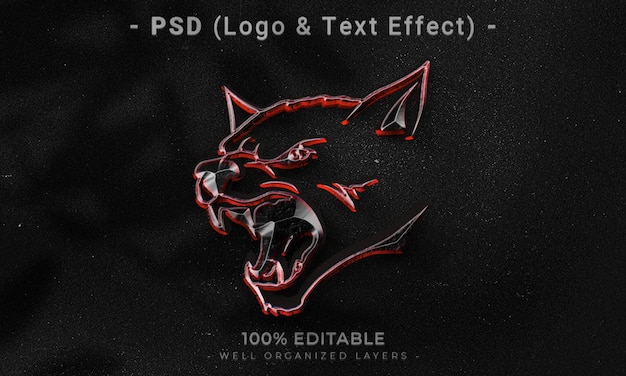 PSD a black background with a red wolf logo and text effect.