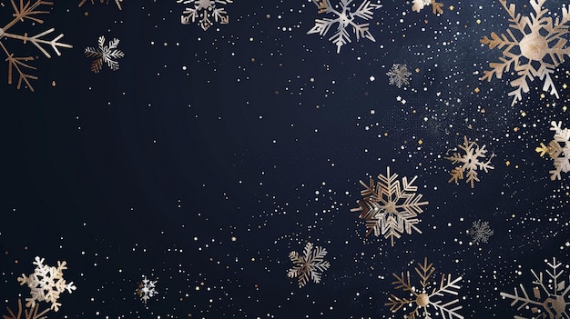 Black background with snowflakes falling in the style of a cartoon depicting a Christmas concept