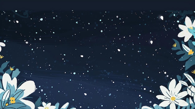 PSD black background with snowflakes falling in the style of a cartoon depicting a christmas concept