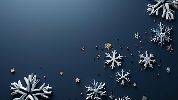 Black background with snowflakes falling in the style of a cartoon depicting a Christmas concept