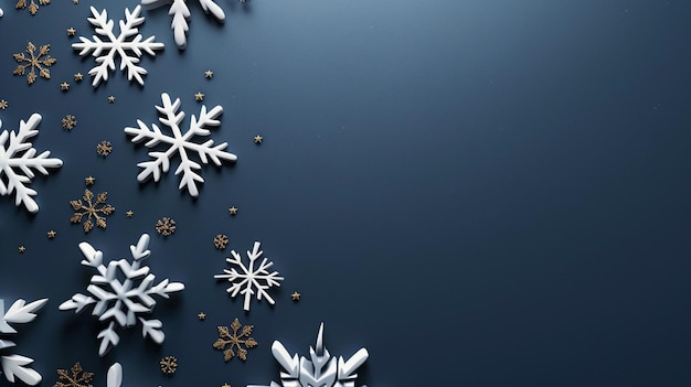 Black background with snowflakes falling in the style of a cartoon depicting a Christmas concept