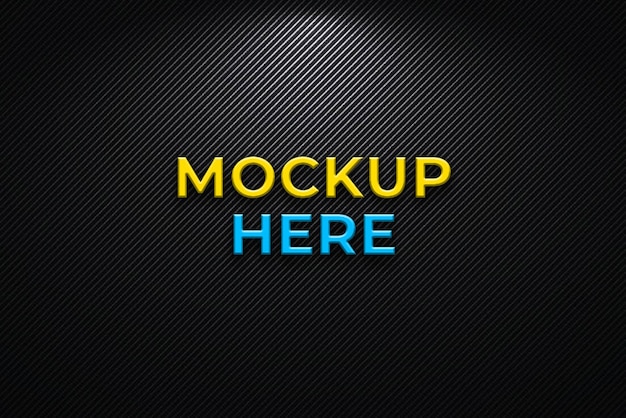 A black background with a yellow and blue sign that says mockup here.