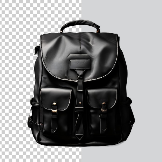 PSD a black backpack with a zippered pocket sits on a transparent background