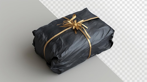 PSD a black bag with gold ribbon on it is wrapped in black fabric