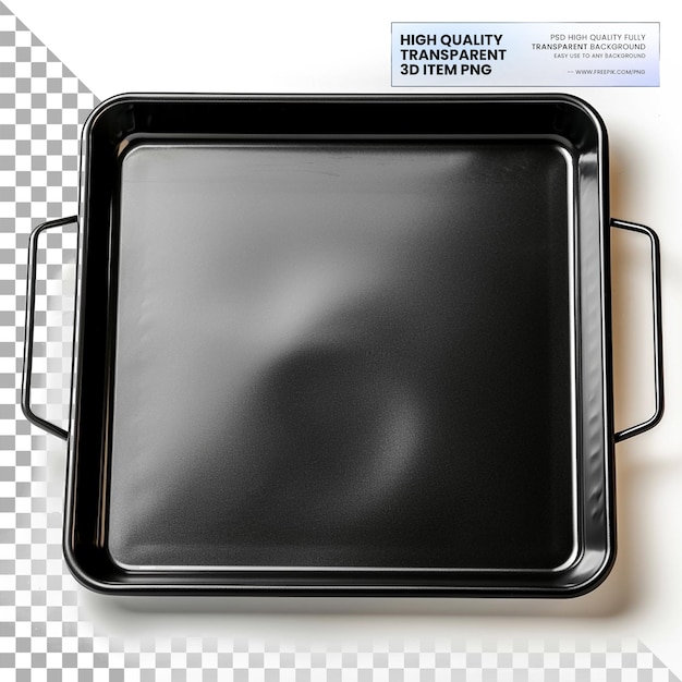 PSD black baking sheet on isolated white background on transparent background