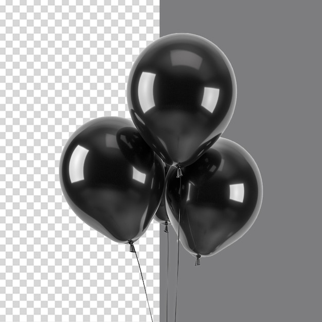 PSD black balloons png isolated on transparent background