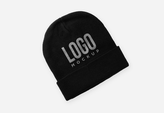 Black beanie cap logo design mockup design