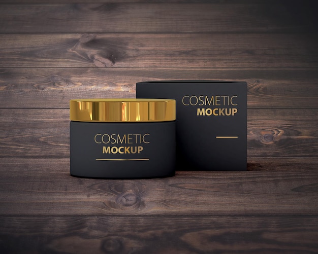 a black box with a gold base that says beauty make up cosmetic product mock up