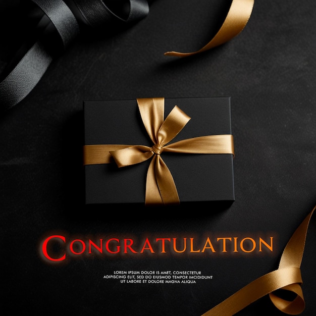 PSD a black box with a ribbon that says congratulations