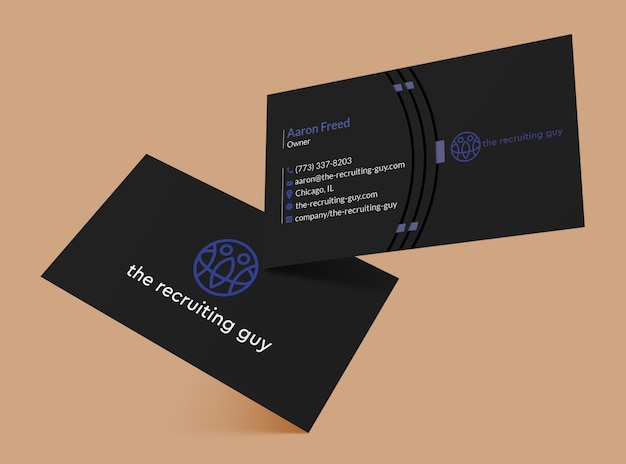 A black business card that says the recruiting guy.