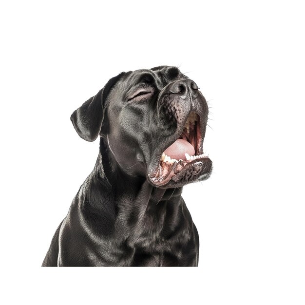 PSD black cane corso dog yawning with teeth showing