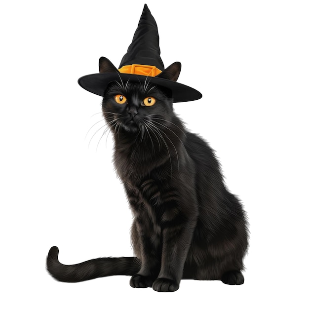 Black Cat Dressed in a Witchs Hat for Halloween