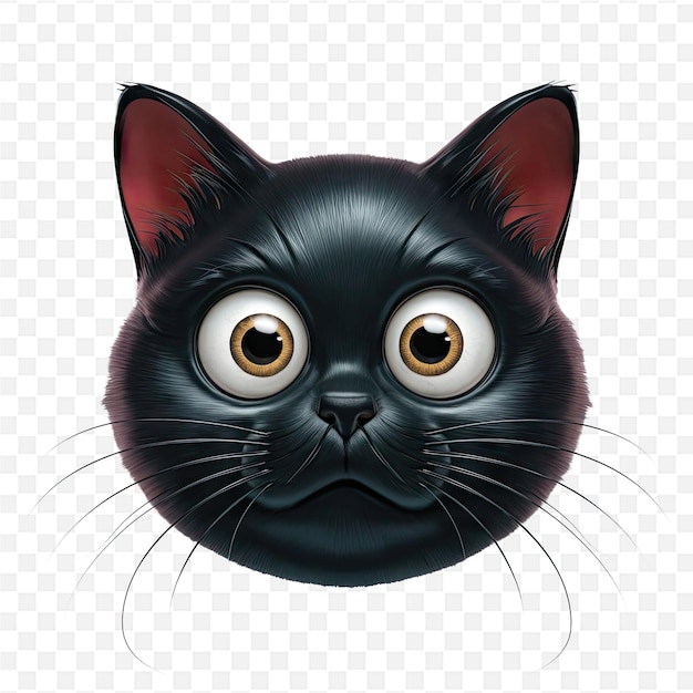 PSD a black cat head with a big eyes and a black nose