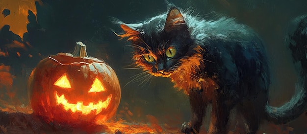 PSD black cat and jackolantern on halloween night