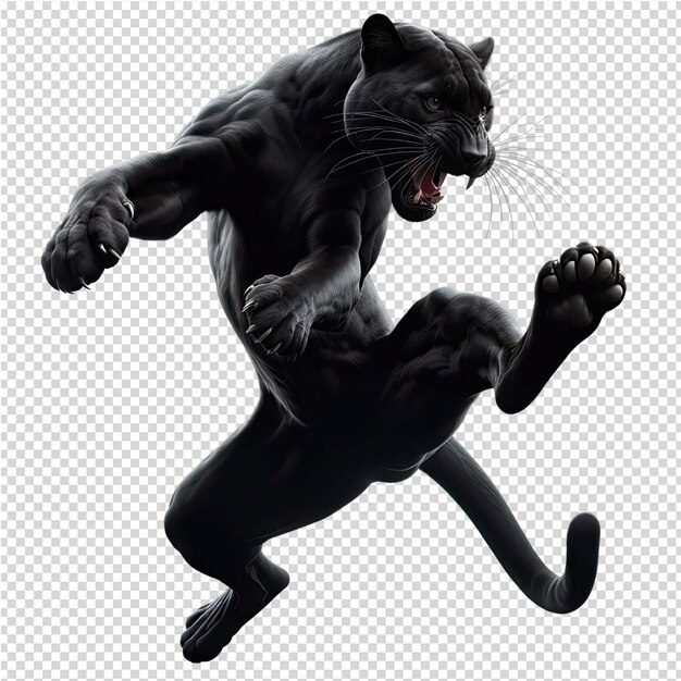 a black cat with a black tail running in front of a white background