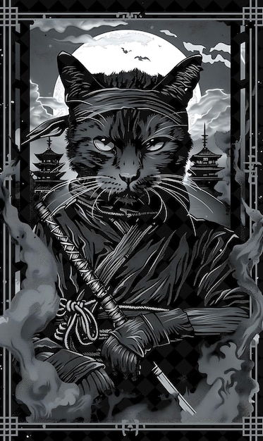 a black cat with a sword and a sword in his hand