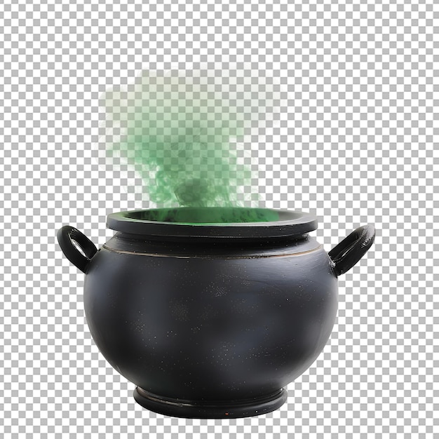 Black Cauldron with Green Smoke Clipart Isolated on Transparent Background