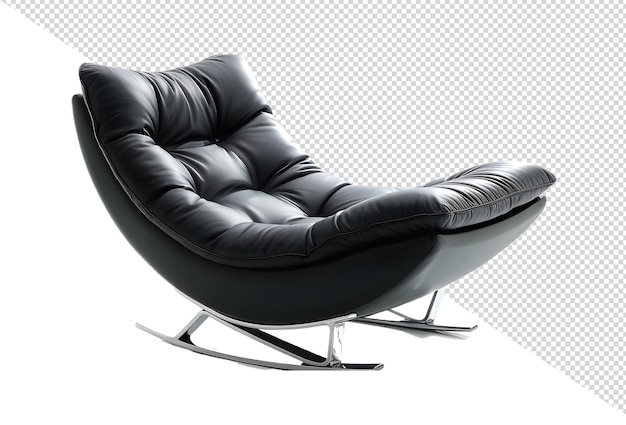 a black chair with a black leather seat and a silver background