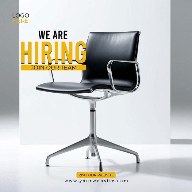 PSD a black chair with the words we are hiring on it