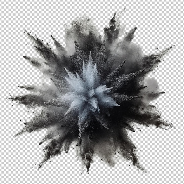 black chalk pieces and powder flying explosion on transparent background