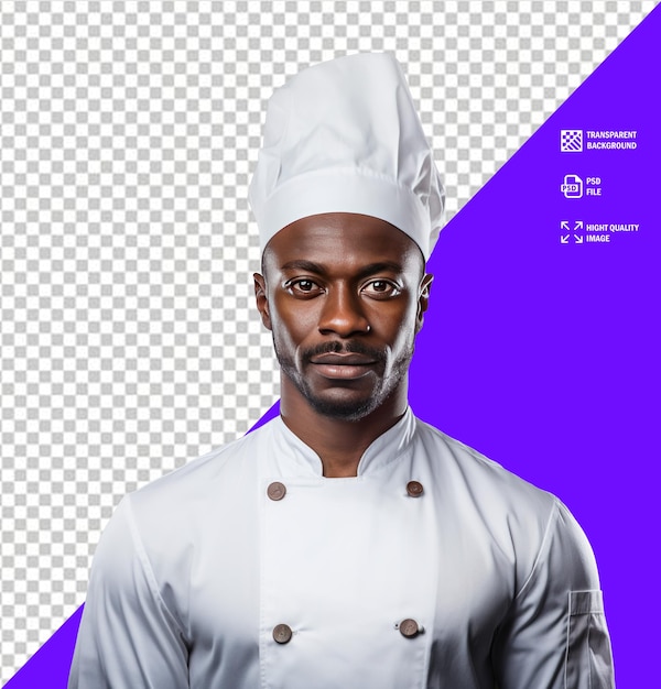 PSD black chef cook with traditional white uniform and hat psd