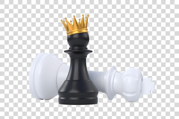 Black chess pawn crowned with a gold crown isolated on white background 3D render illustration