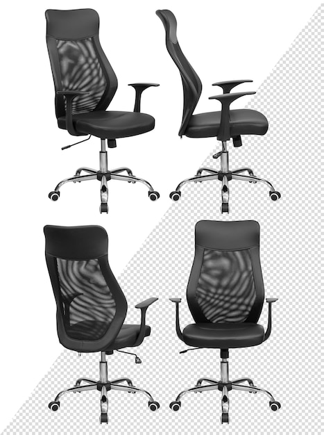 PSD black chrome office chair with mesh back. isolated from the background. view from different sides