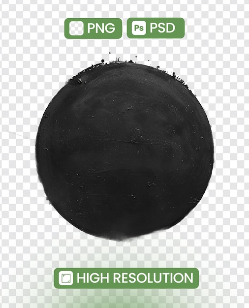 A black circle with a white background