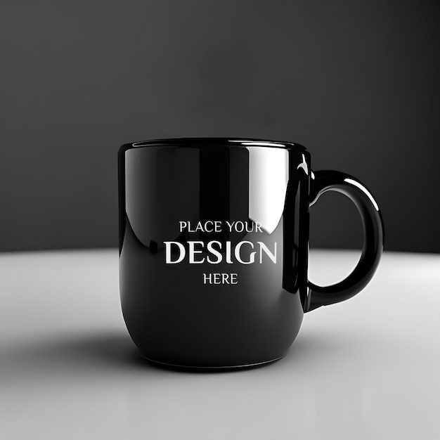 Black coffee cup or empty mug mockup on wodden table