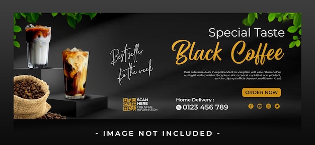 PSD black coffee web banner lanscape