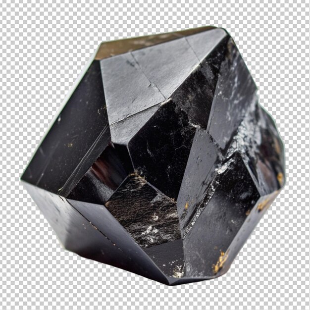 PSD a black crystal with a rough angular surface transparent background