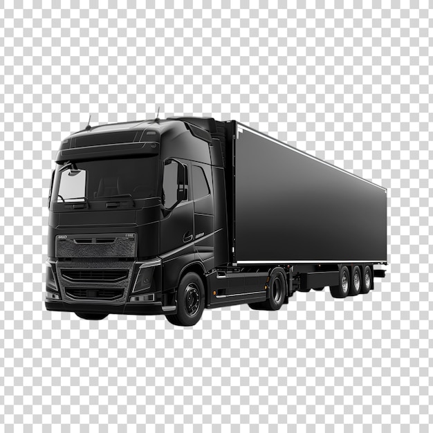 PSD black delivery box truck on white background