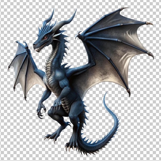 black dragon flying with wings spread on transparent background