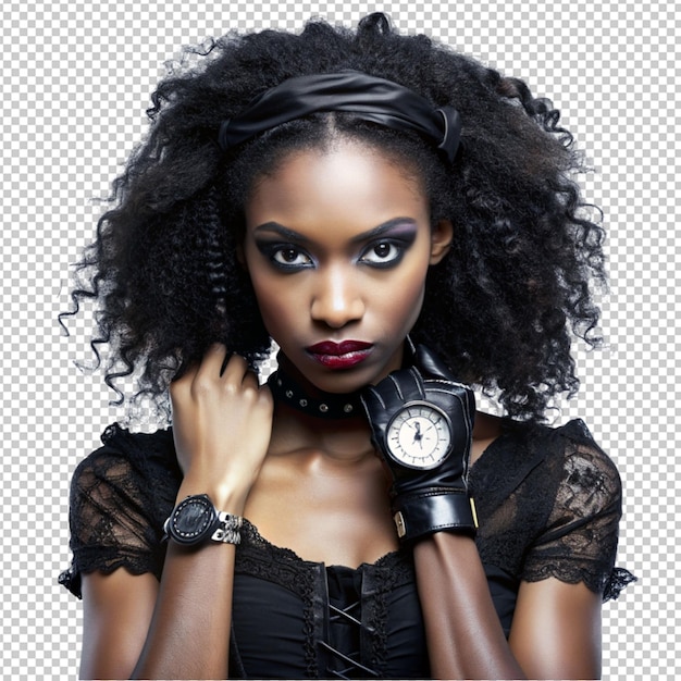 black dressed gothic woman on transparent background