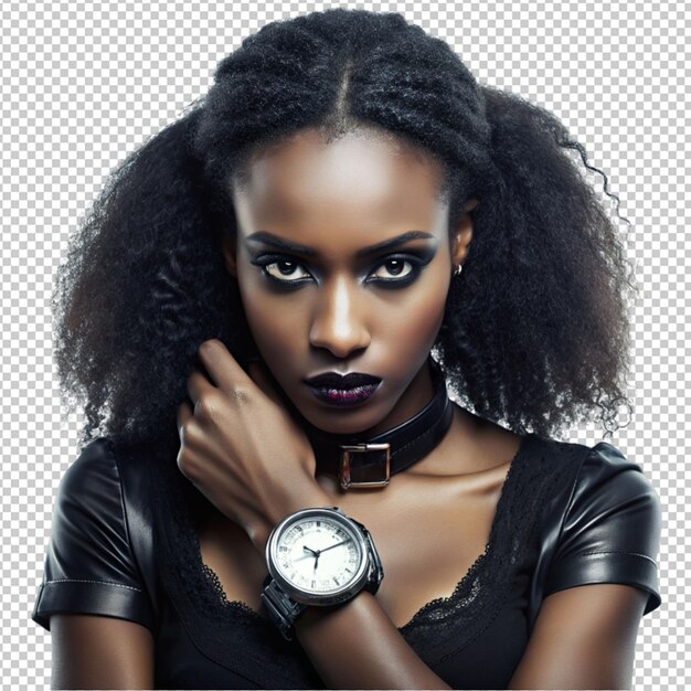 black dressed gothic woman on transparent background